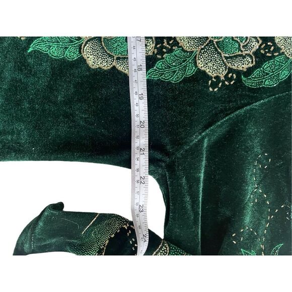 Vintage velour 70s 80s green sparkly peacock and Lotus flower maxi house dress - Picture 5 of 6